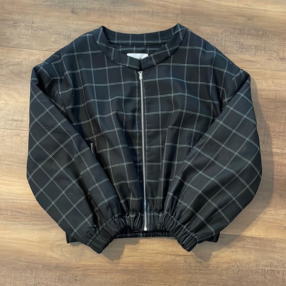 Black plaid bomber jacket